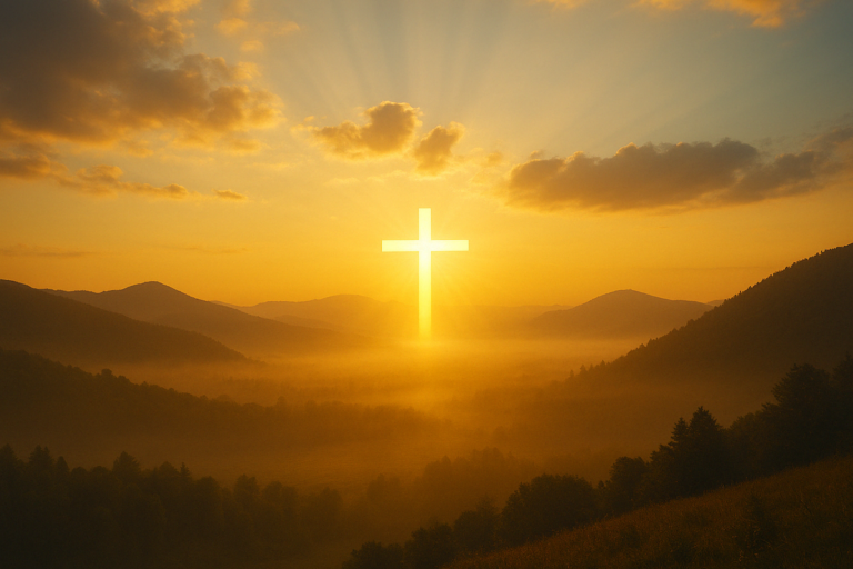 Sunrise with cross symbolizing hope and Christian forgiveness
